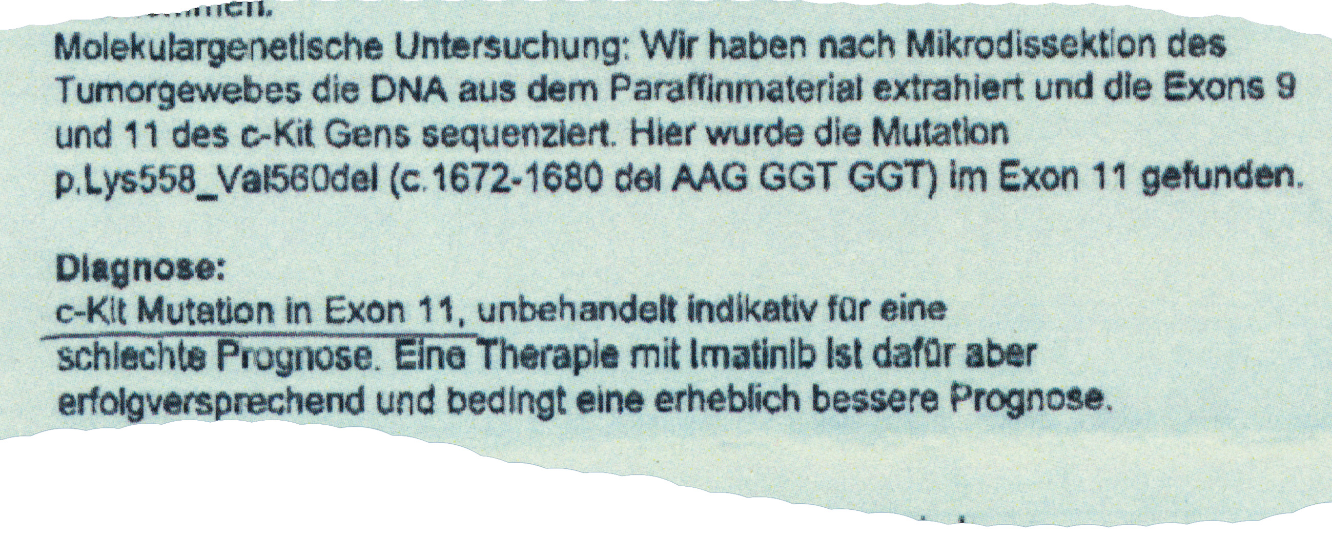 Pathologiebefund Diagnose c-Kit Mutation im Exon 11